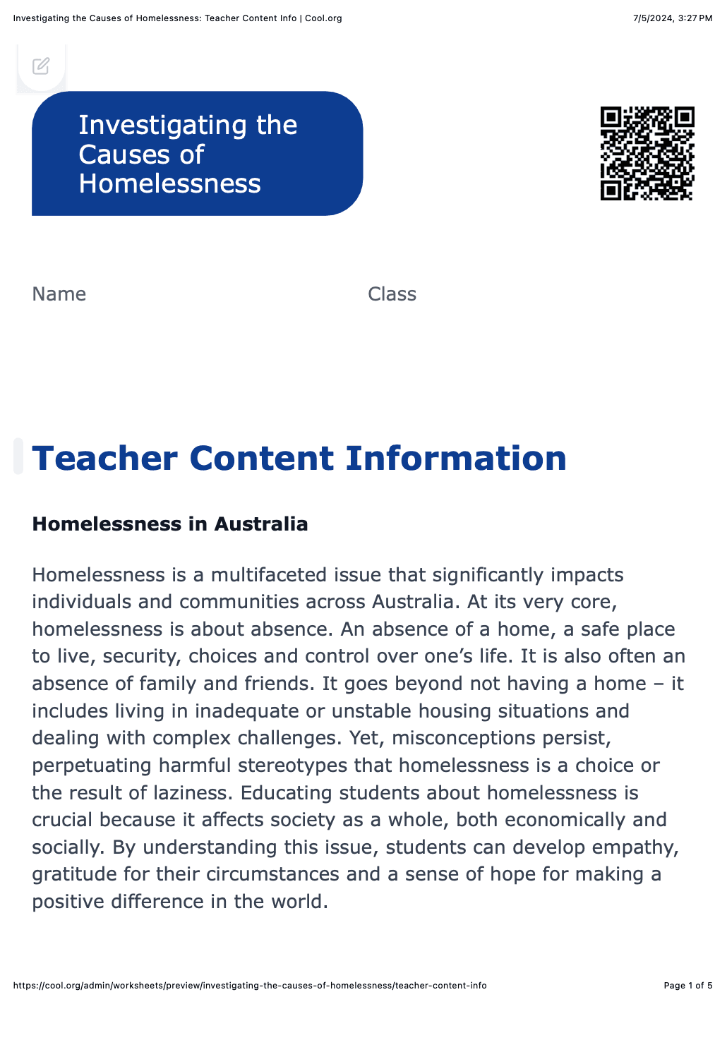 Sample Worksheet