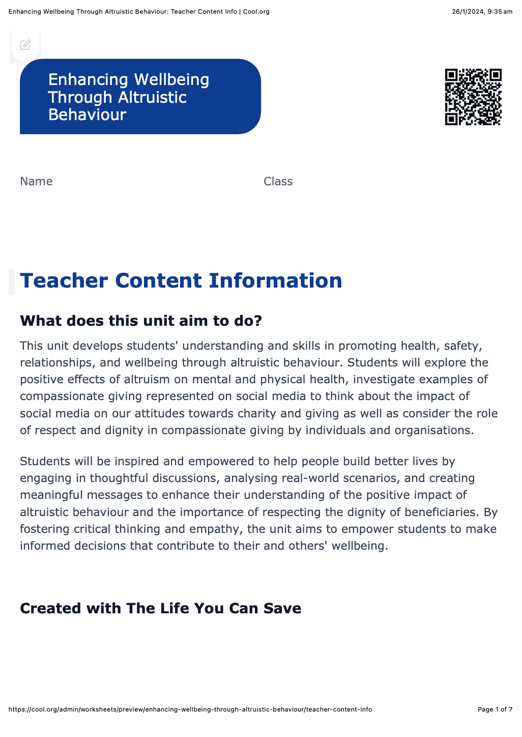 Sample Worksheet