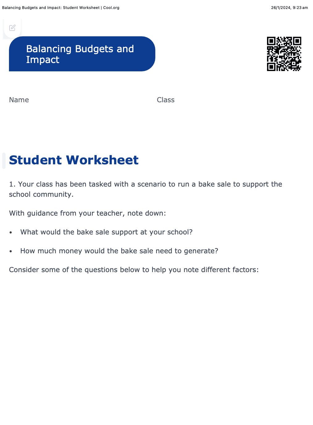 Sample Worksheet