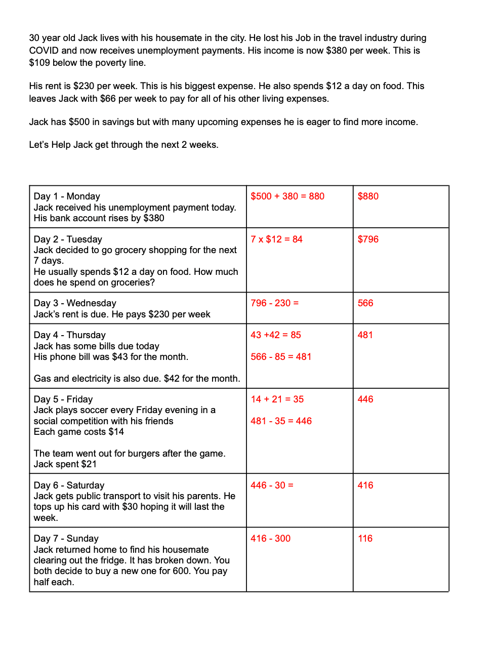 Sample Worksheet