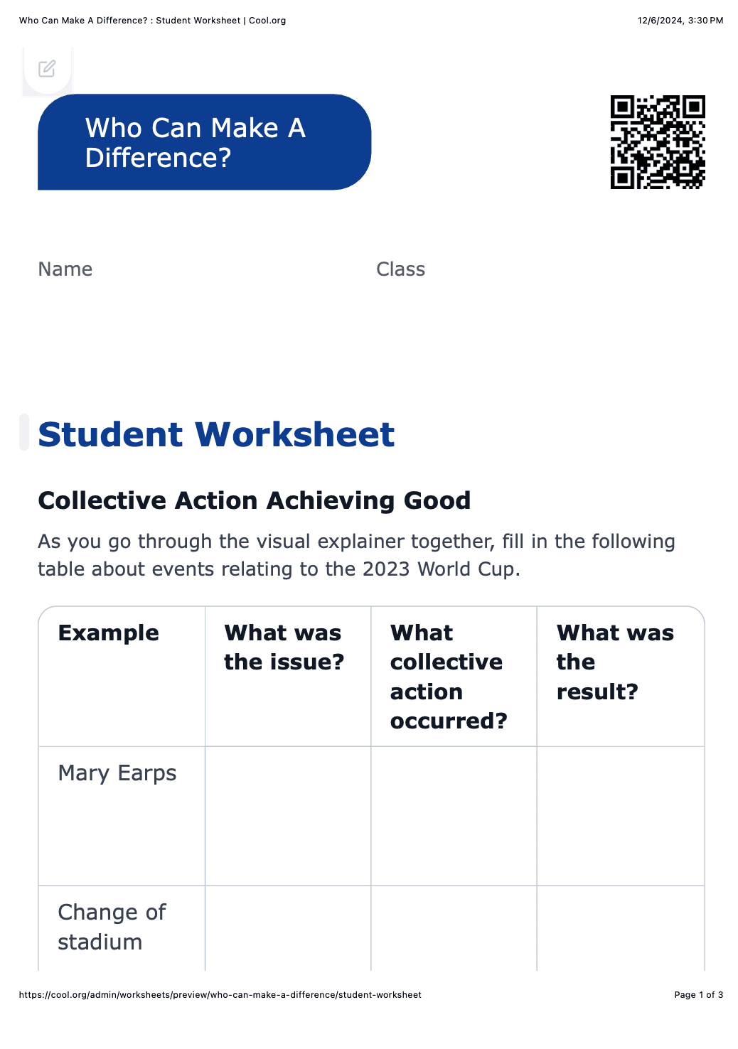 Sample Worksheet