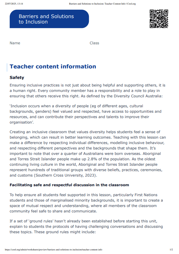 Sample Worksheet