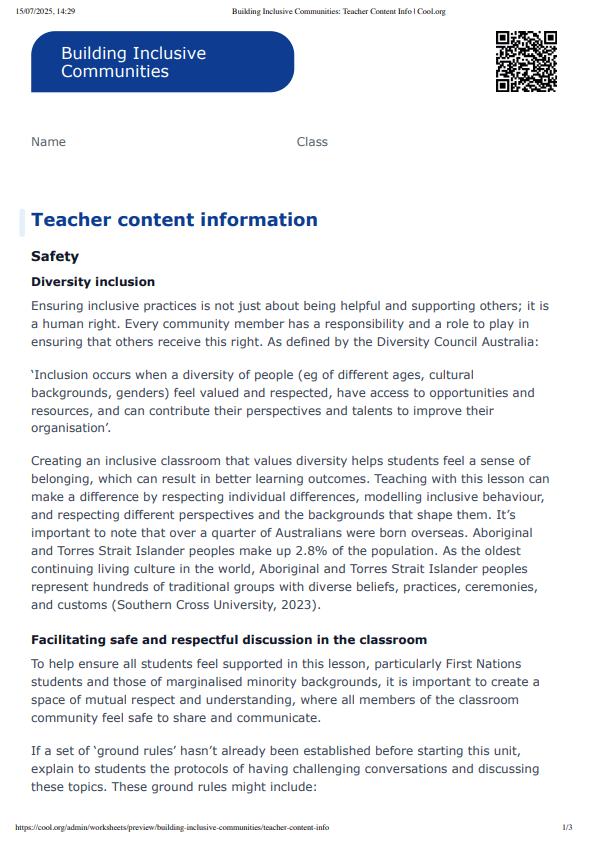 Sample Worksheet