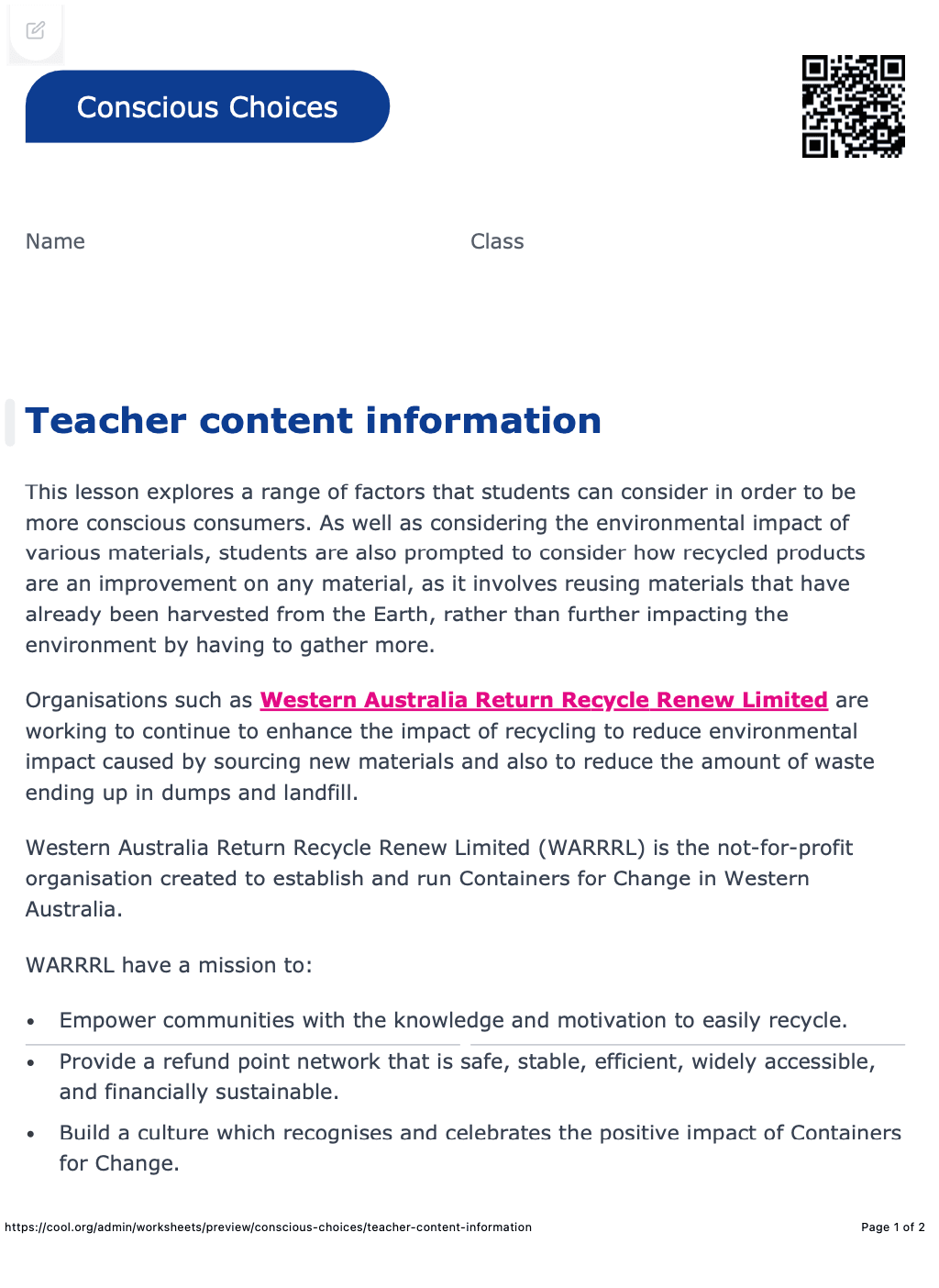 Sample Worksheet