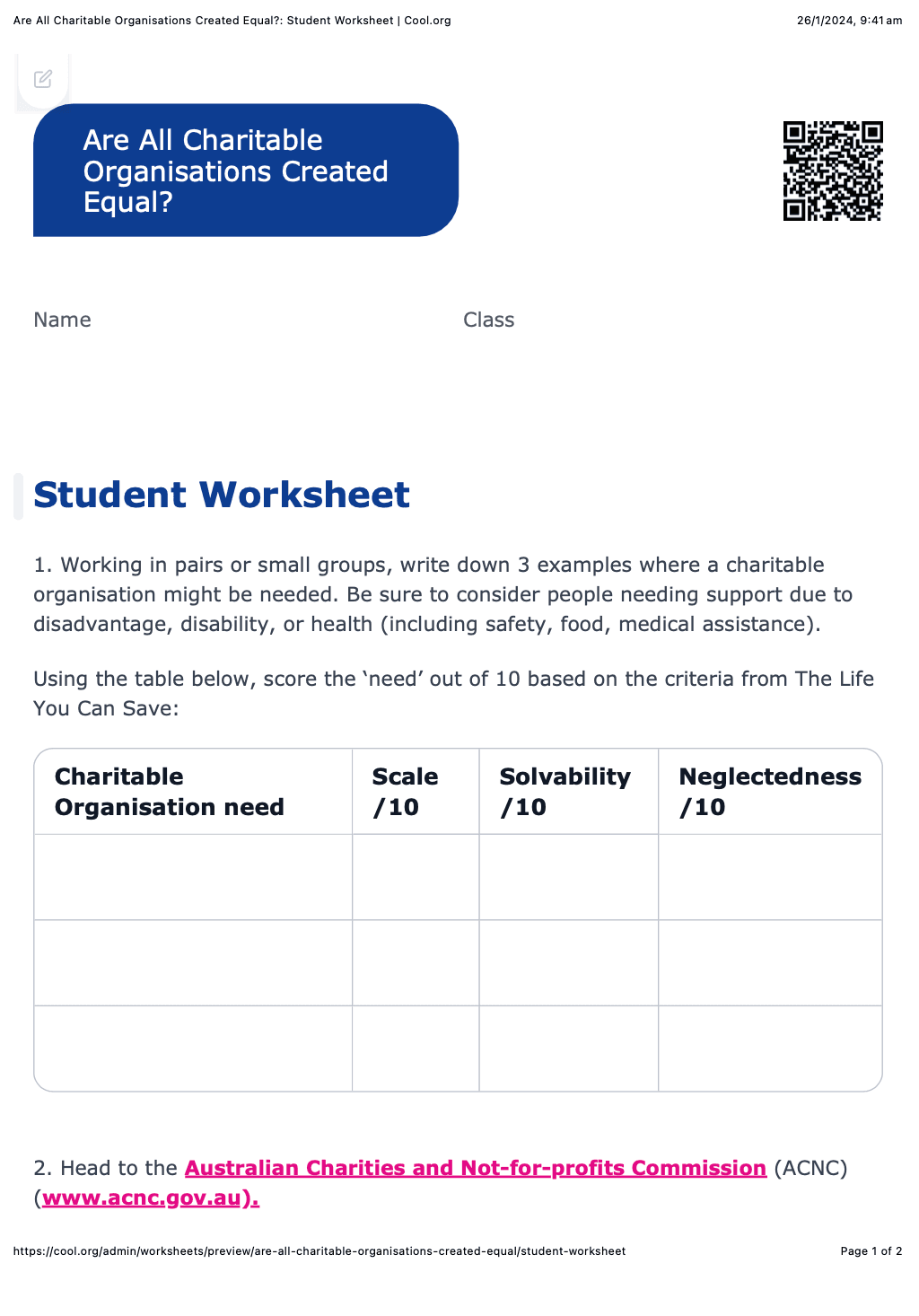 Sample Worksheet
