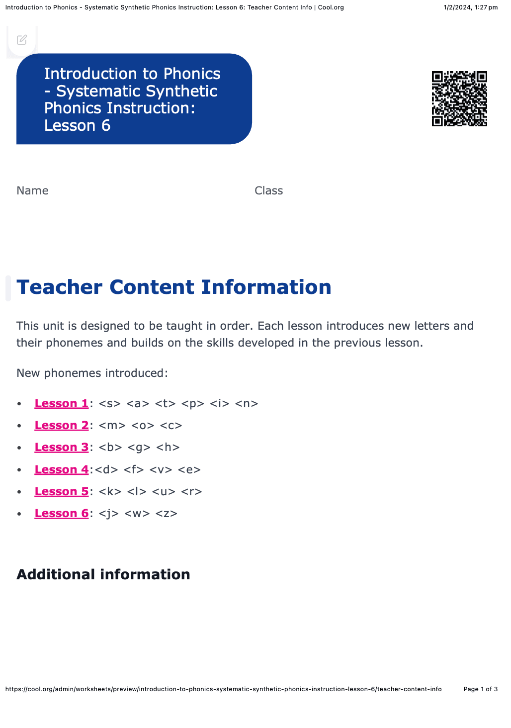 Sample Worksheet