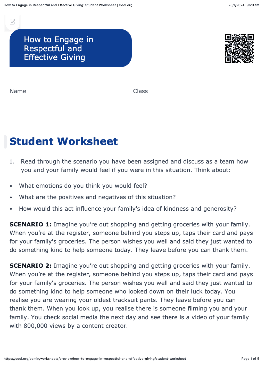 Sample Worksheet