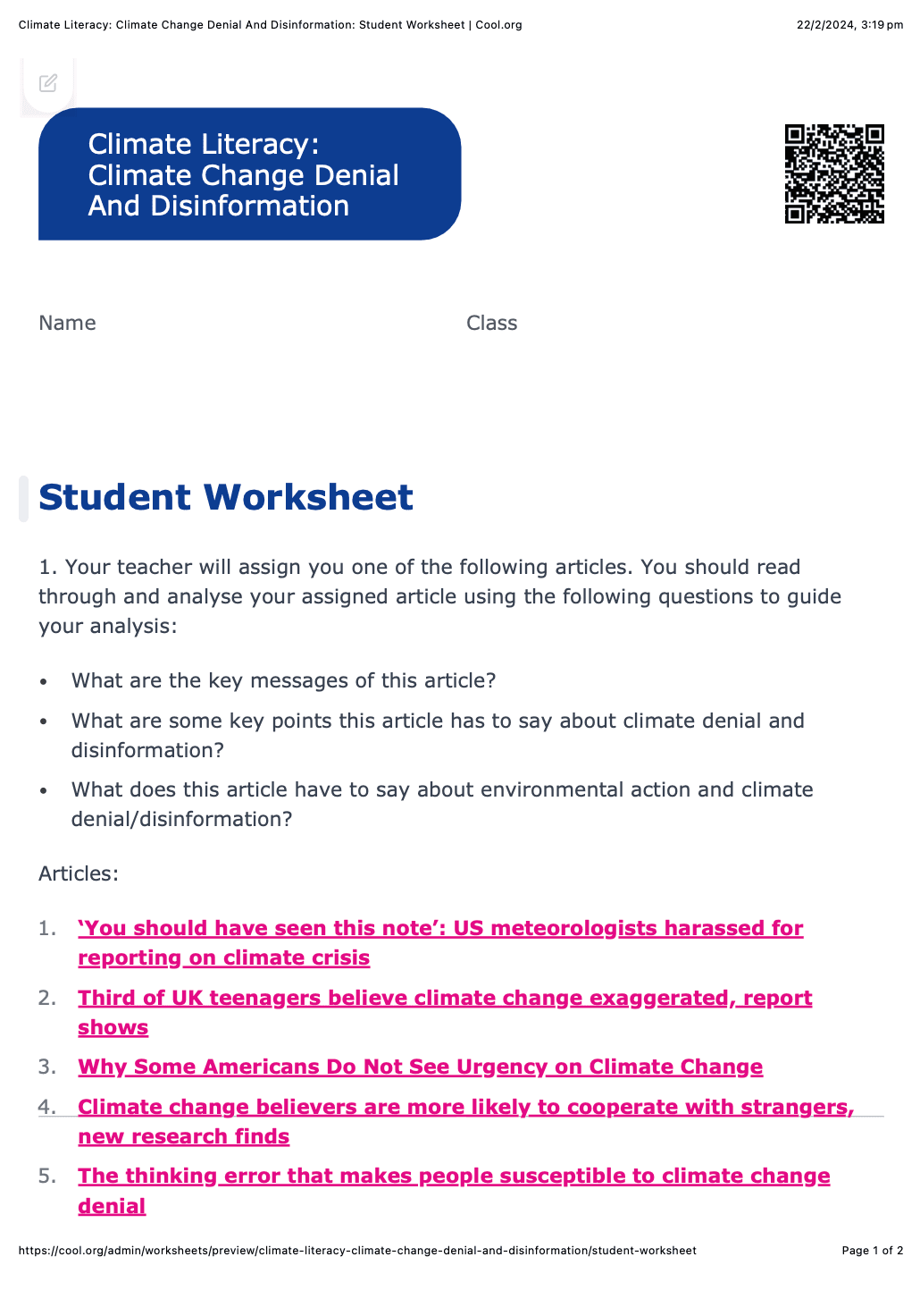 Sample Worksheet