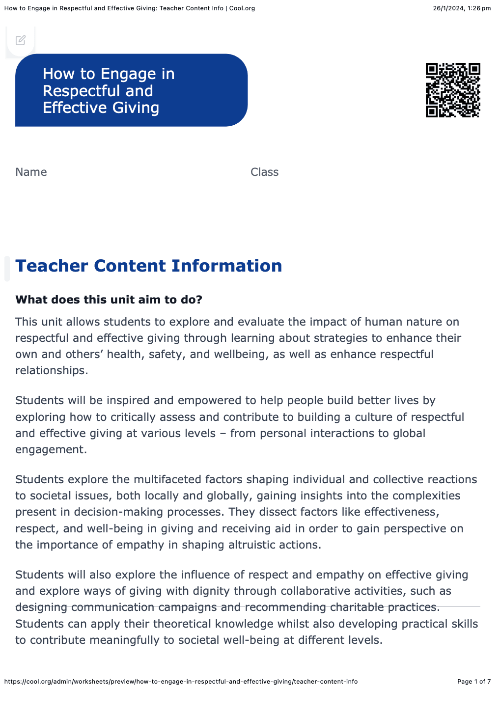 Sample Worksheet