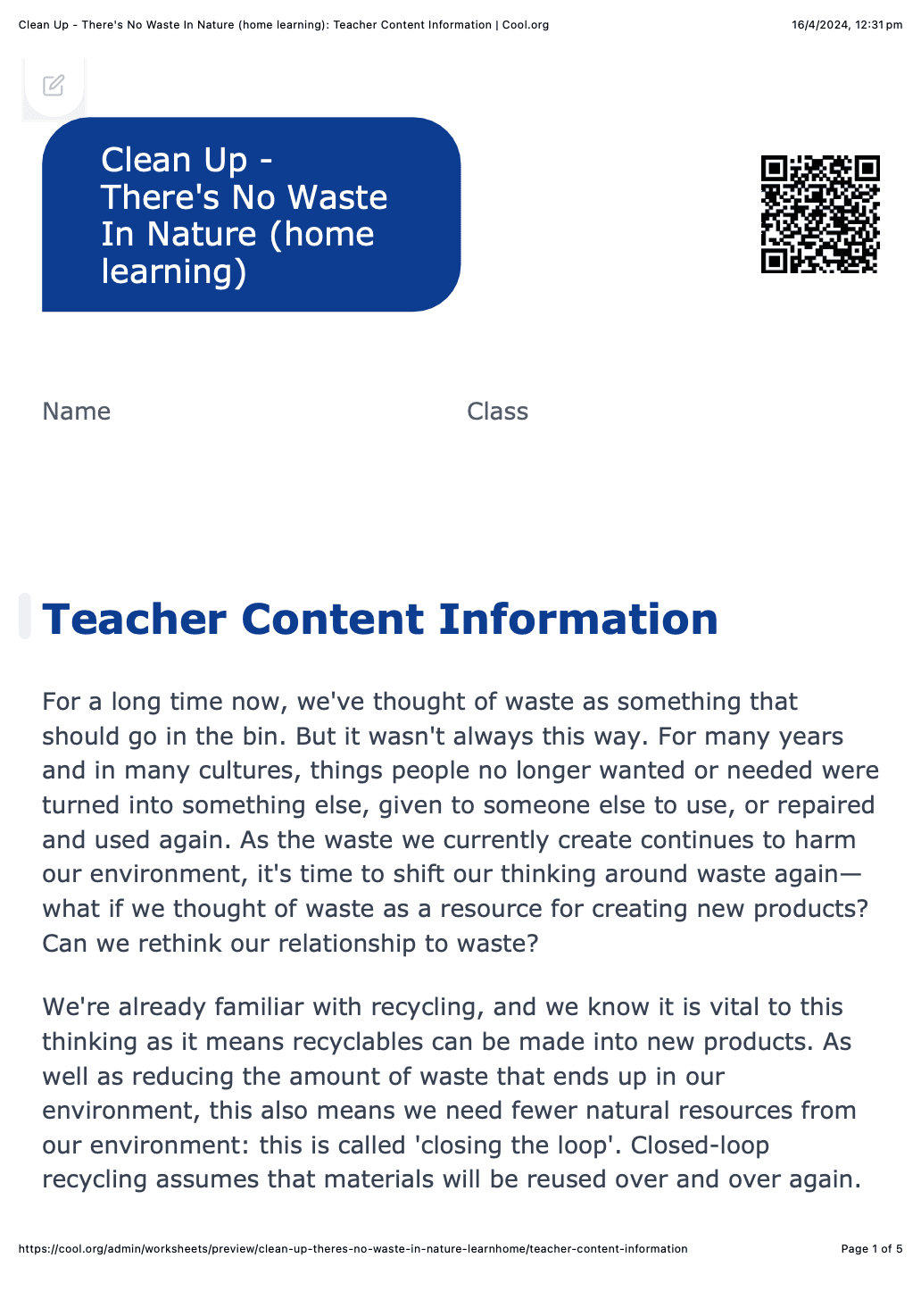 Sample Worksheet