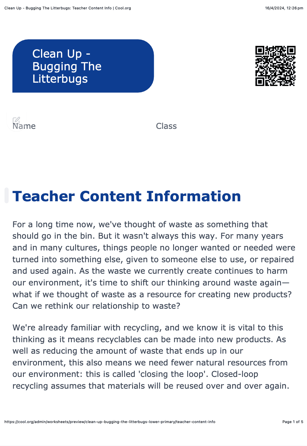 Sample Worksheet