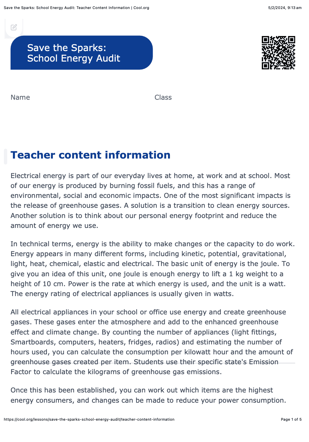 Sample Worksheet