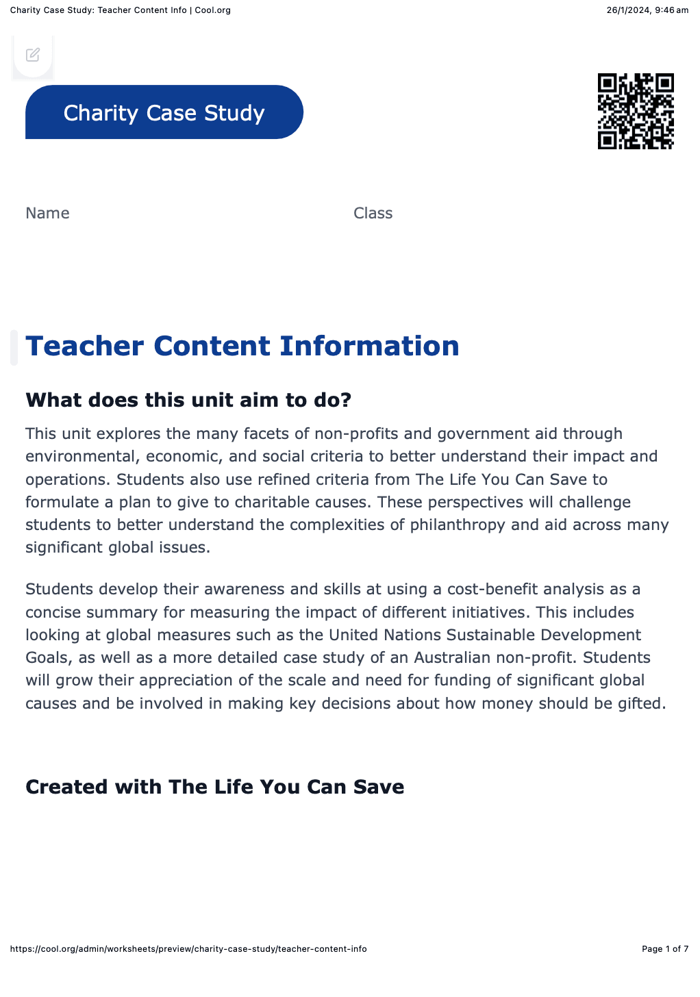 Sample Worksheet