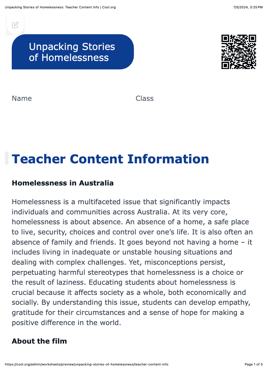 Sample Worksheet